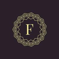 initial letter F ornamental border alphabet circle emblem badge logo vector