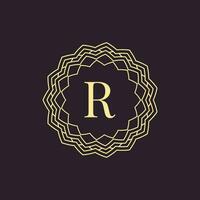 initial letter R ornamental border alphabet circle emblem badge logo vector