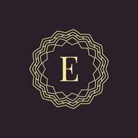 initial letter E ornamental border alphabet circle emblem badge logo vector