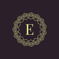 initial letter E ornamental border alphabet circle emblem badge logo vector