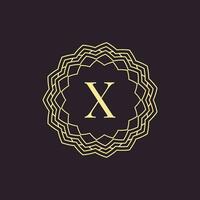 initial letter X ornamental border alphabet circle emblem badge logo vector