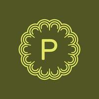 initial letter P floral alphabet circle emblem badge logo vector