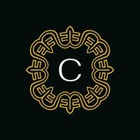 initial letter C ornamental emblem frame circle pattern logo vector