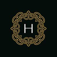 inicial letra h ornamental emblema marco circulo modelo logo vector