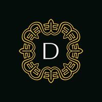 initial letter D ornamental emblem frame circle pattern logo vector