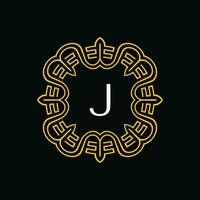 initial letter J ornamental emblem frame circle pattern logo vector