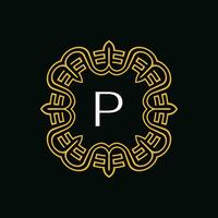 initial letter P ornamental emblem frame circle pattern logo vector