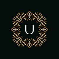 initial letter U ornamental emblem frame circle pattern logo vector