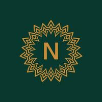 initial letter N ornamental emblem frame circle pattern logo vector