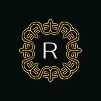 initial letter R ornamental emblem frame circle pattern logo vector
