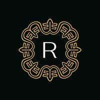 initial letter R ornamental emblem frame circle pattern logo vector