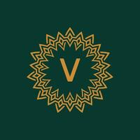 initial letter V ornamental emblem frame circle pattern logo vector