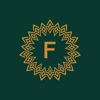 initial letter F ornamental emblem frame circle pattern logo vector