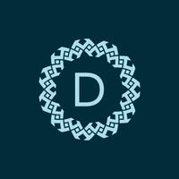 initial letter D ornamental emblem frame circle pattern logo vector