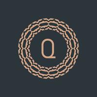 inicial letra q ornamental emblema marco circulo modelo logo vector
