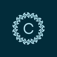 initial letter C ornamental emblem frame circle pattern logo vector