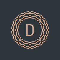 initial letter D ornamental emblem frame circle pattern logo vector