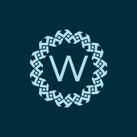 initial letter W ornamental emblem frame circle pattern logo vector