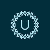 initial letter U ornamental emblem frame circle pattern logo vector