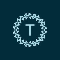 initial letter T ornamental emblem frame circle pattern logo vector