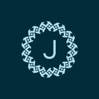 initial letter J ornamental emblem frame circle pattern logo vector
