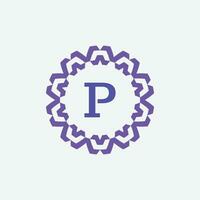 initial letter P ornamental modern circle frame emblem logo vector