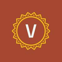 initial letter V sun circle frame unique emblem logo vector