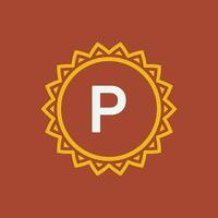 initial letter P sun circle frame unique emblem logo vector