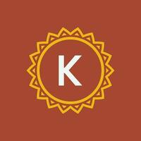 initial letter K sun circle frame unique emblem logo vector