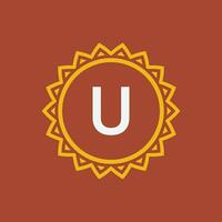 initial letter U sun circle frame unique emblem logo vector