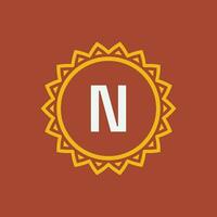 initial letter N sun circle frame unique emblem logo vector