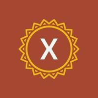 initial letter X sun circle frame unique emblem logo vector