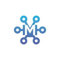 modern and sophisticated letter M network link digital electronic vector