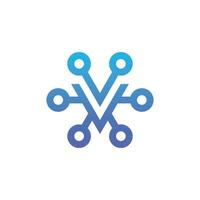 modern and sophisticated letter V network link digital electronic vector
