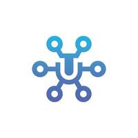 modern and sophisticated letter U network link digital electronic vector