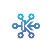 modern and sophisticated letter K network link digital electronic vector