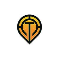 Modern initial letter T pin location map logo vector