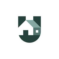 Modern and Flat letter U house building construction logo vector
