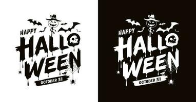 Happy Halloween text message black and white collections, template design, EPS10 Vector illustration.