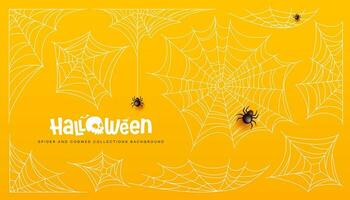 Halloween spider and cobweb collections on yellow background, Eps 10 vector illustration