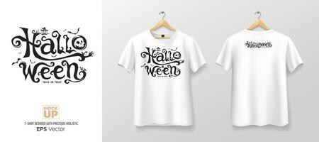 White t shirt front and back mockup collections, halloween text design template, EPS10 Vector illustration.