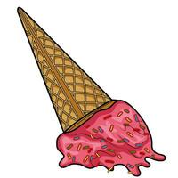 Funny blue strawberry ice cream with cone fall vector