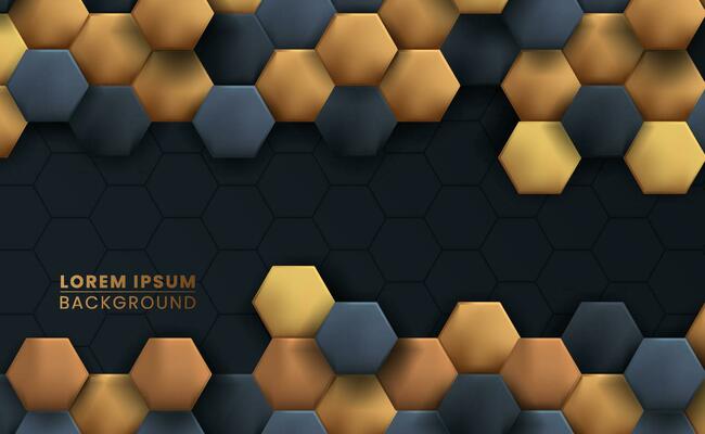 Abstract luxury elegant modern hexagon gold and black element for background or cover for technology or creative geometric