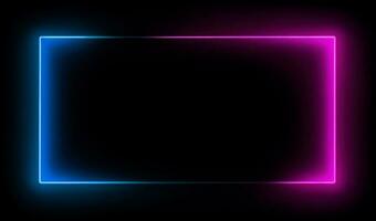 Neon Rectangle frame template isolated black background. Pink and blue colors. AI generative photo