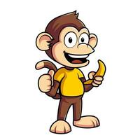 Cute Monkey Holding Banana Cartoon Vector Icon Illustration