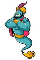 Cartoon Genie coming out of a magic lamp vector