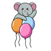 Cute little  elephant with figure one, blue balloon and bow tie vector