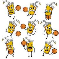 bebida taza conjunto dibujos animados baloncesto vector