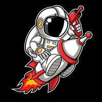 Basic RGBCute Astronaut Riding Rocket Cartoon Vector Icon Illustration