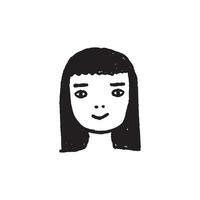 Hand drawing of cute face girl. Black and white minimal style doodle. vector